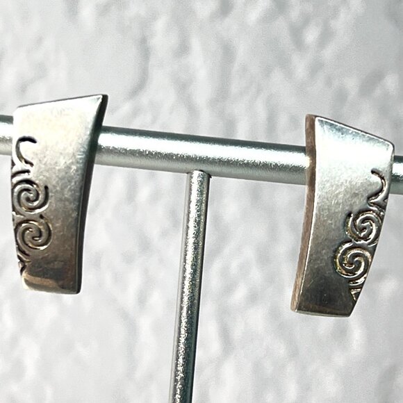 Vtg '90s Modernist Sterling Silver Swirl Earrings 6.62g Unmarked Artisan Design - Picture 1 of 4